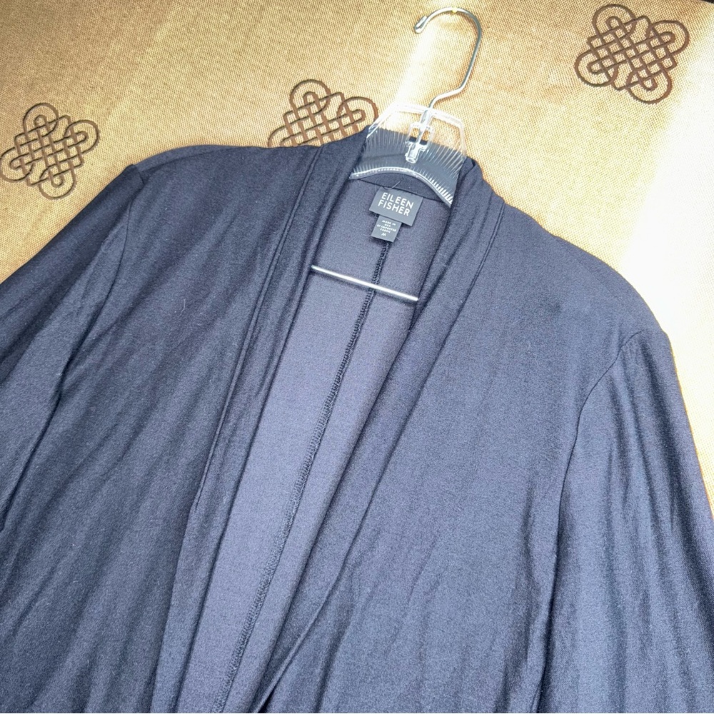 Eileen Fisher Black Tencel Jersey Front Pockets Cardigan Size M - Picture 6 of 12